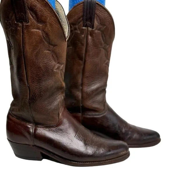 Abilene Elk Vintage Western Cowboy Boots Burgundy Leather Pointed Toe Boots