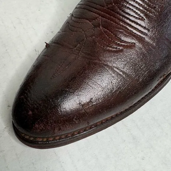 Abilene Elk Vintage Western Cowboy Boots Burgundy Leather Pointed Toe Boots