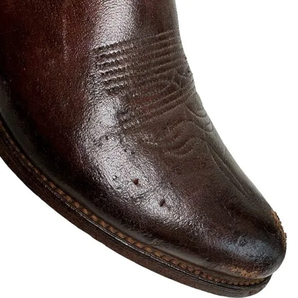 Abilene Elk Vintage Western Cowboy Boots Burgundy Leather Pointed Toe Boots