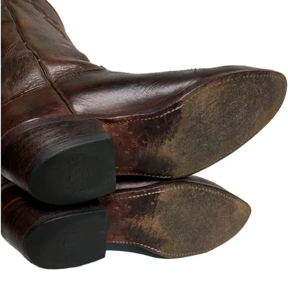 Abilene Elk Vintage Western Cowboy Boots Burgundy Leather Pointed Toe Boots