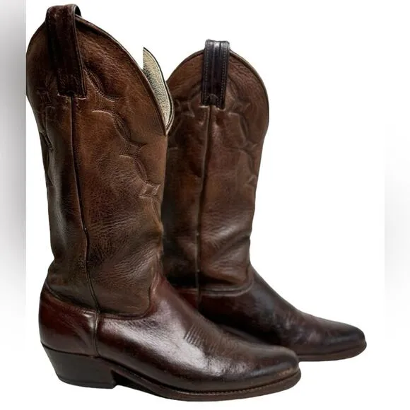 Abilene Elk Vintage Western Cowboy Boots Burgundy Leather Pointed Toe Boots