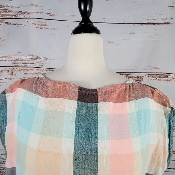 Ace &amp; Jig Harbor Sheath Dress Pastel Plaid Boat Neck Midi Size XS