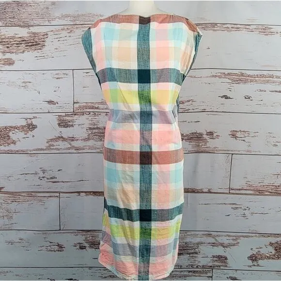 Ace &amp; Jig Harbor Sheath Dress Pastel Plaid Boat Neck Midi Size XS