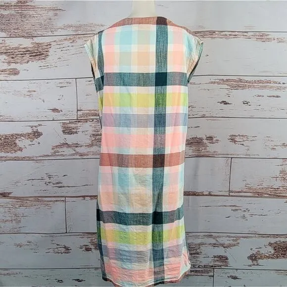 Ace &amp; Jig Harbor Sheath Dress Pastel Plaid Boat Neck Midi Size XS