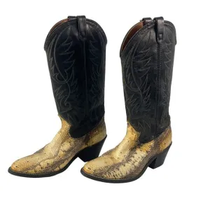 Acme Black Tan Python Snake Skin Leather Western Boots Men's Size 6.5 Preowned