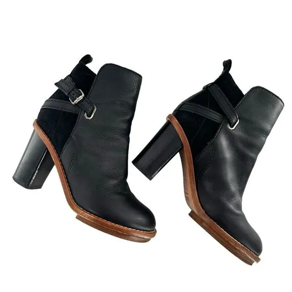 Acne CYPRESS Black Leather Heeled Platform Ankle Boots Size 39
