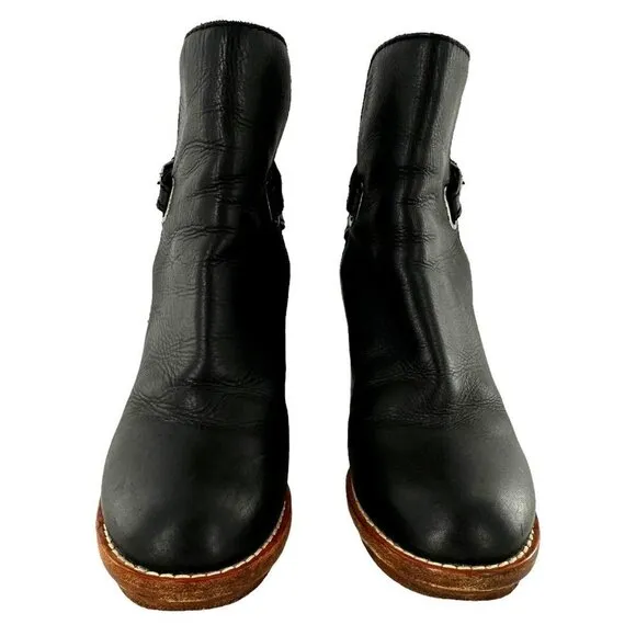 Acne CYPRESS Black Leather Heeled Platform Ankle Boots Size 39