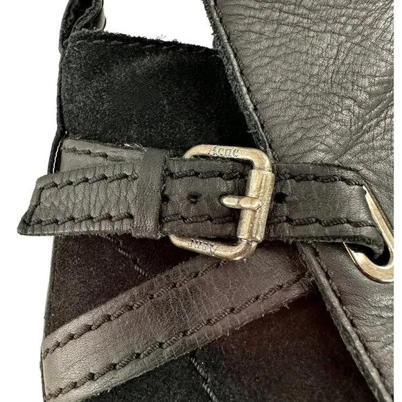 Acne CYPRESS Black Leather Heeled Platform Ankle Boots Size 39