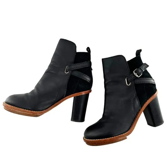 Acne CYPRESS Black Leather Heeled Platform Ankle Boots Size 39