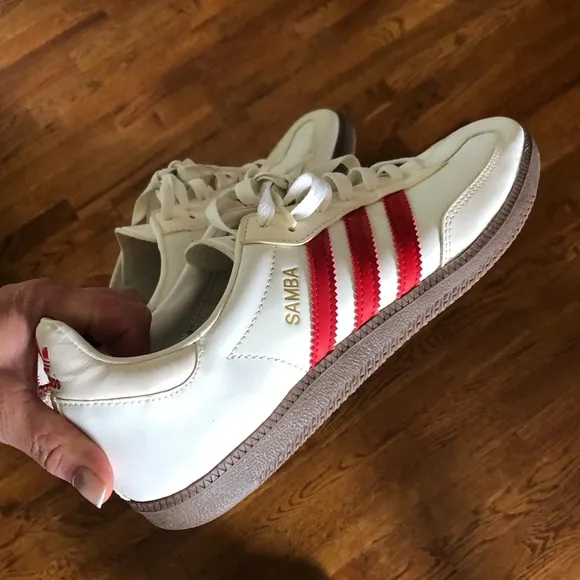 Adidas Samba White with Red Stripes
