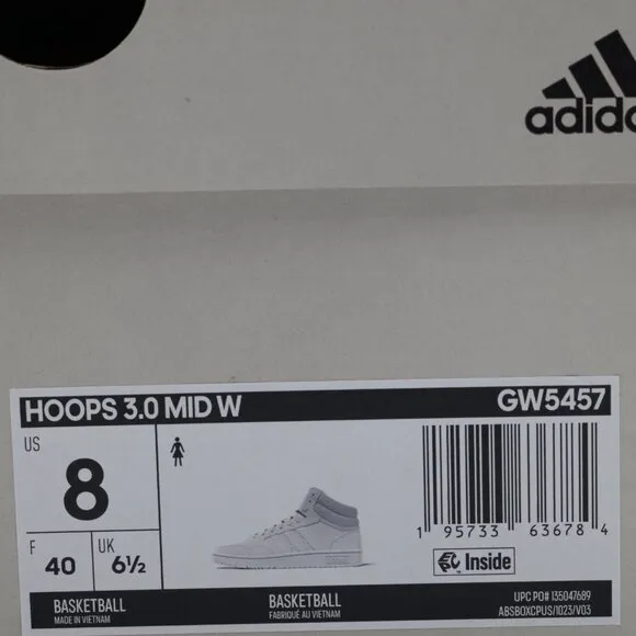 Adidas Women's Everyday Basketball Hoops 3.0 Mid Top Classic Shoes White Size 9