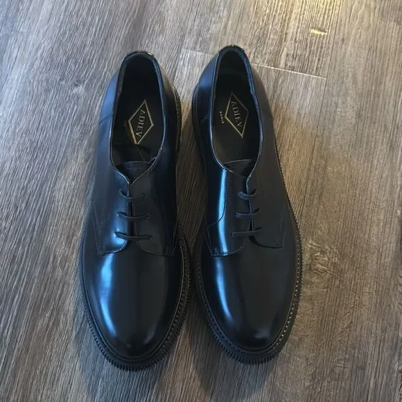 Adieu Men's Derby 132 Leather Shoes Round Toe Front Lace-Up Black Size 46 -13