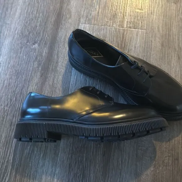 Adieu Men's Derby 132 Leather Shoes Round Toe Front Lace-Up Black Size 46 -13