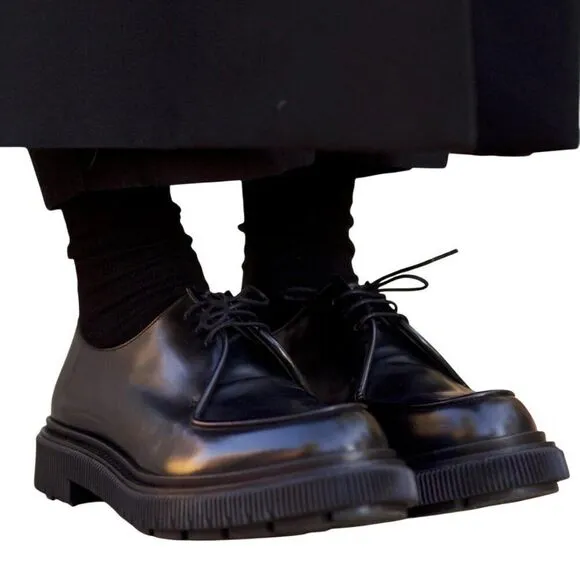 Adieu Men's Derby 132 Leather Shoes Round Toe Front Lace-Up Black Size 46 -13