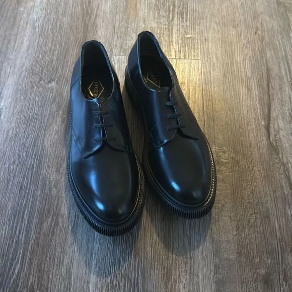 Adieu Men's Derby 132 Leather Shoes Round Toe Front Lace-Up Black Size 46 -13