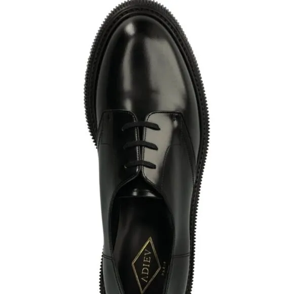 Adieu Men's Derby 132 Leather Shoes Round Toe Front Lace-Up Black Size 46 -13