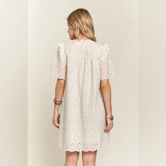 ADORA Ruffled Eyelet Round Neck Dress