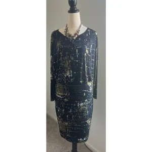 Adrianna Papell Banded Abstract Print Jersey Blouson Dolman Sleeve Boat Neck 12