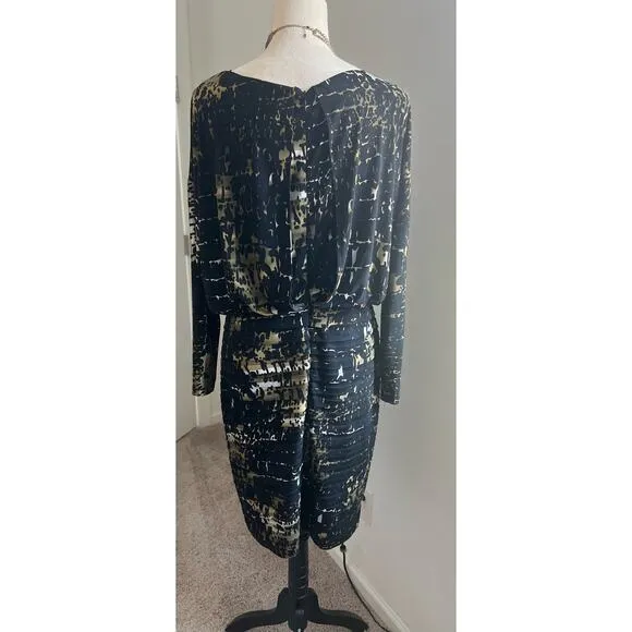 Adrianna Papell Banded Abstract Print Jersey Blouson Dolman Sleeve Boat Neck 12
