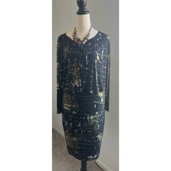 Adrianna Papell Banded Abstract Print Jersey Blouson Dolman Sleeve Boat Neck 12