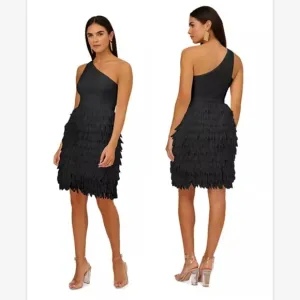 Adrianna Papell Women's Chiffon Feather Cocktail Dress Black SZ 4 NWT