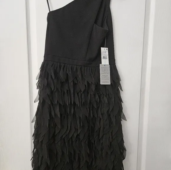 Adrianna Papell Women's Chiffon Feather Cocktail Dress Black SZ 4 NWT