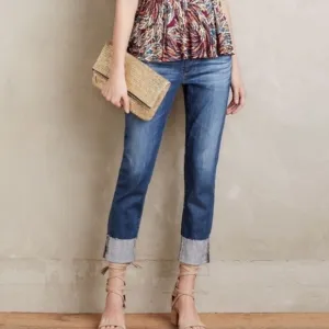 AG Adriano Goldschmied Stevie Cuff Slim Straight Cuffed Stretch Jeans, Size 29