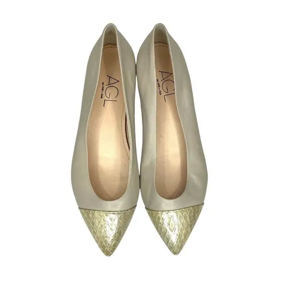 AGL Attilio Giusti Leombruni Mila Leather Pointed Cap Toe Slip On Flats 39.5 EU