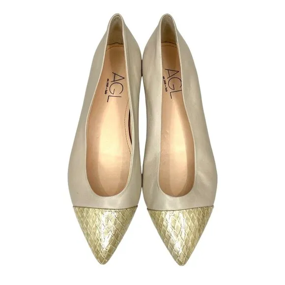 AGL Attilio Giusti Leombruni Mila Leather Pointed Cap Toe Slip On Flats 39.5 EU