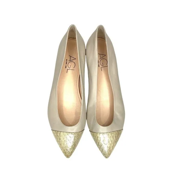 AGL Attilio Giusti Leombruni Mila Leather Pointed Cap Toe Slip On Flats 39.5 EU