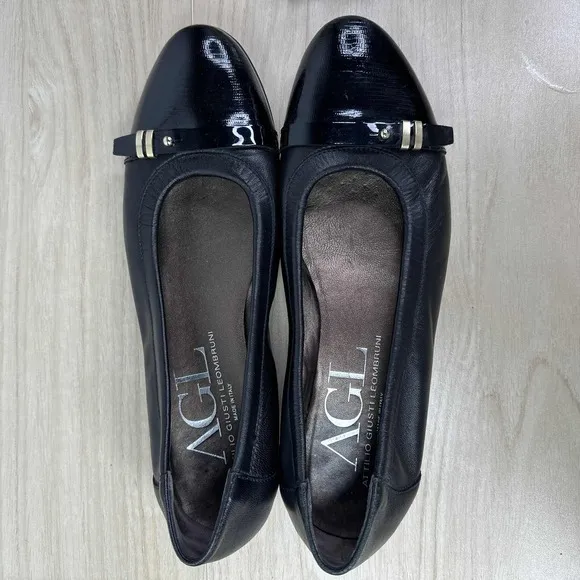 AGL Attilio Giusti Leombruni Shoes Womens 41 Black‎ Patent Leather Ballet Flats