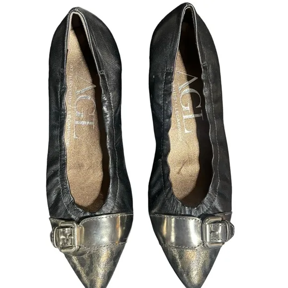 AGL Attilio Giusti Leombruni Womens Ballet Flats Size 37.5 Pewter Silver Cap Toe