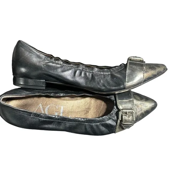 AGL Attilio Giusti Leombruni Womens Ballet Flats Size 37.5 Pewter Silver Cap Toe