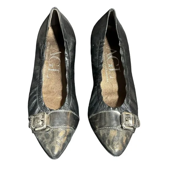 AGL Attilio Giusti Leombruni Womens Ballet Flats Size 37.5 Pewter Silver Cap Toe