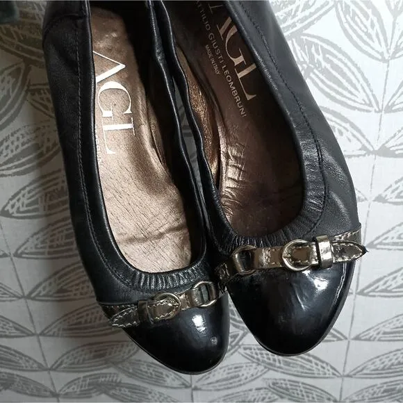 AGL Ballet Flats Round Toe Buckle Leather Comfort Business Casual Monika