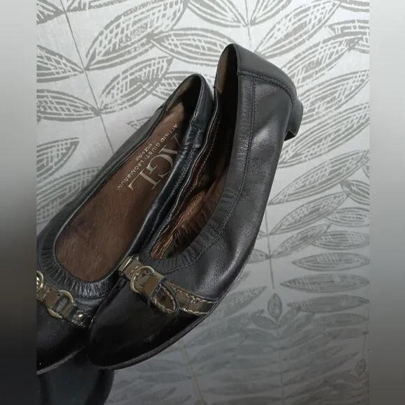 AGL Ballet Flats Round Toe Buckle Leather Comfort Business Casual Monika