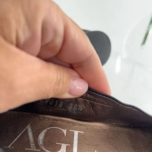 AGL Ballet Flats Women's Size 36.5 6.5 Pointed Black Leather Patent Cap Toe Shoe