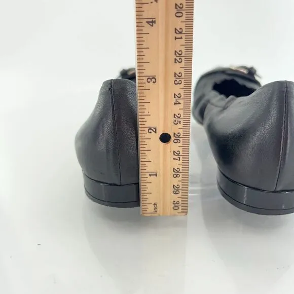 AGL Ballet Flats Women's Size 36.5 6.5 Pointed Black Leather Patent Cap Toe Shoe
