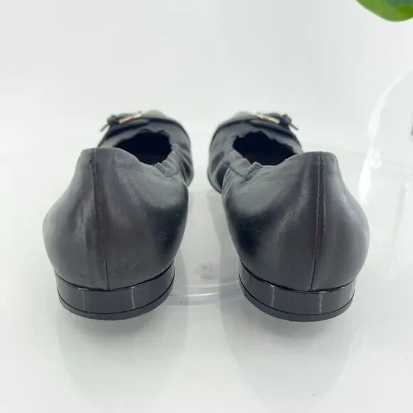 AGL Ballet Flats Women's Size 36.5 6.5 Pointed Black Leather Patent Cap Toe Shoe