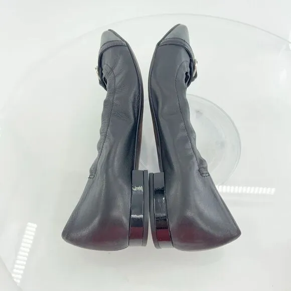 AGL Ballet Flats Women's Size 36.5 6.5 Pointed Black Leather Patent Cap Toe Shoe