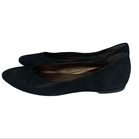 AGL Black Suede Flats shimmer Finish pointed toe Leather Rubber Sole 38/8