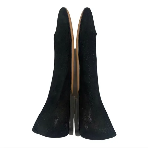 AGL Black Suede Flats shimmer Finish pointed toe Leather Rubber Sole 38/8