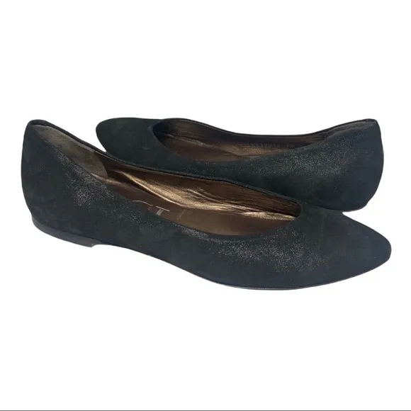 AGL Black Suede Flats shimmer Finish pointed toe Leather Rubber Sole 38/8