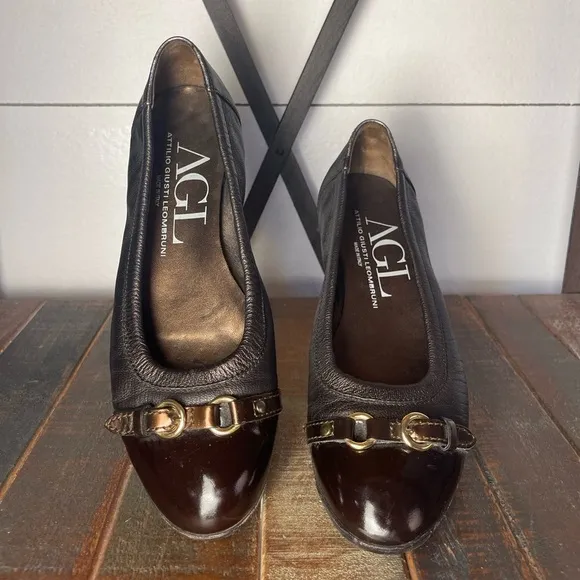 AGL Women's Monika Cap Toe Leather Ballet Flats Size 38 (8)