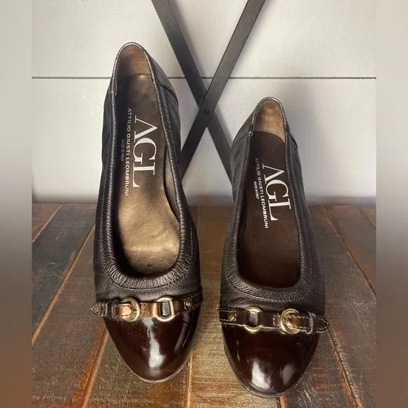 AGL Women's Monika Cap Toe Leather Ballet Flats Size 38 (8)