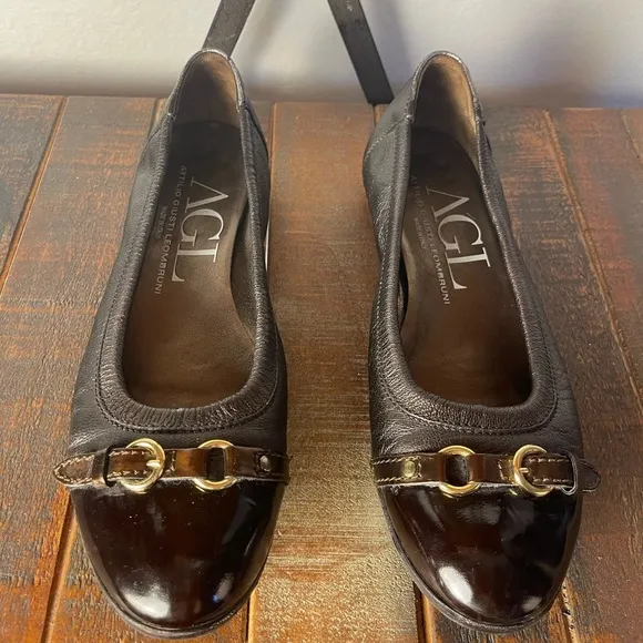 AGL Women's Monika Cap Toe Leather Ballet Flats Size 38 (8)