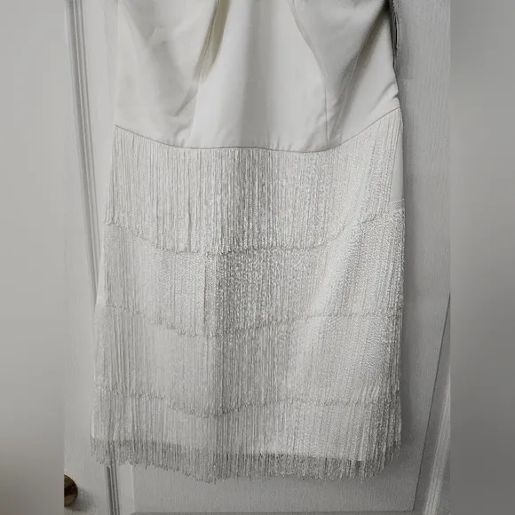 Aidan By Aidan Mattox Women Ivory Fringe Sleeveless Cocktail Sheath Dress SZ 10