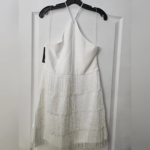 Aidan By Aidan Mattox Women Ivory Fringe Sleeveless Cocktail Sheath Dress SZ 10