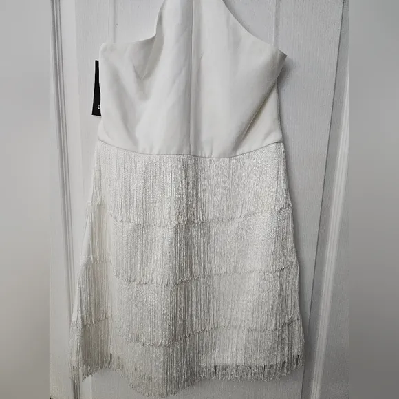 Aidan By Aidan Mattox Women Ivory Fringe Sleeveless Cocktail Sheath Dress SZ 10