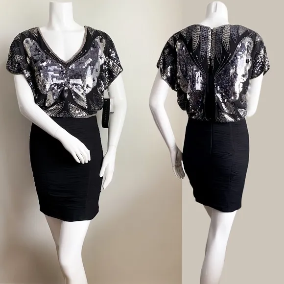 AIDAN MATTOX Sequin Beaded Butterfly Disco Formal Dress Cocktail Glam Wedding 2